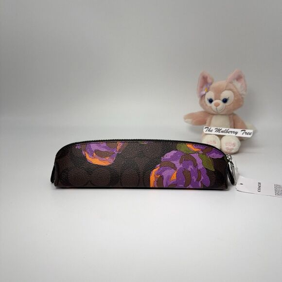 Coach CL454 Pencil Case In Signature Canvas With Purple Rose Print NWT - Picture 3 of 5